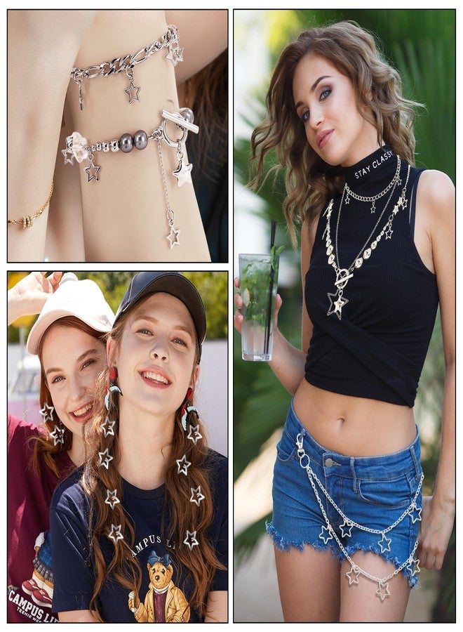 MVVM Y2k Accessories Set Included Star Y2k Silver Necklace Grunge Layered Necklace Hip Hop Pants Chain 20pcs Star Hair Clip for Women Birthday Party Holiday Gifts - Image 4